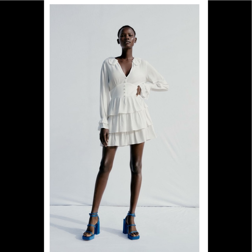 Zara embroidered collar dress